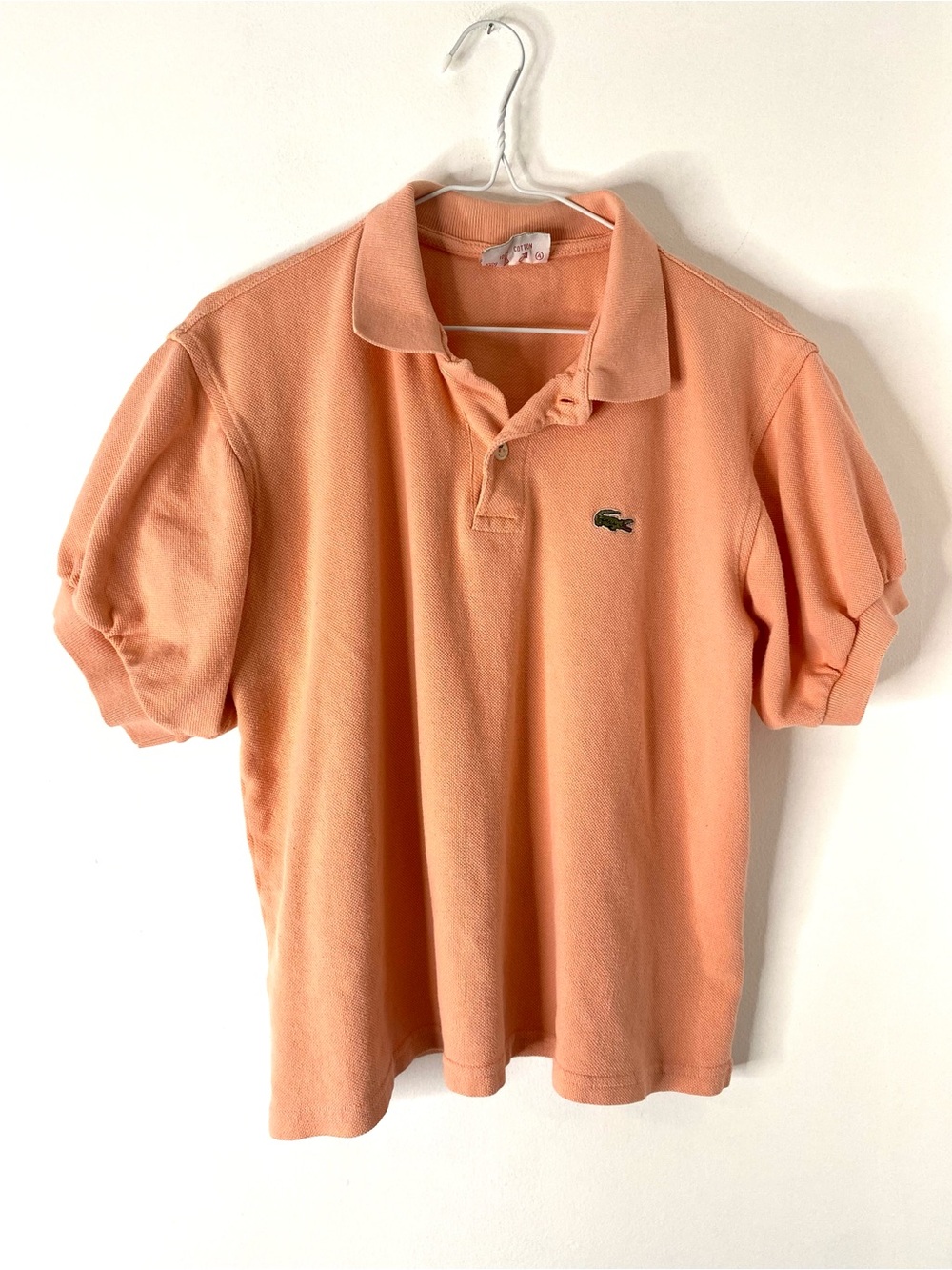 Vintage Chemise Lacoste Peach Cotton Pique Polo Shirt Puff Sleeve Crocodile